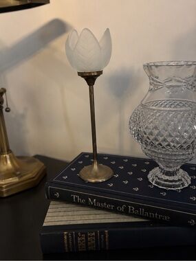Vintage Brass Tulip Tea light Candle Holder | Frosted Glass Cottagecore Romantic